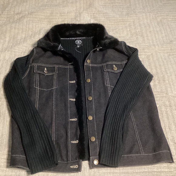 Black denim and knit lightweight jacket - Picture 1 of 6